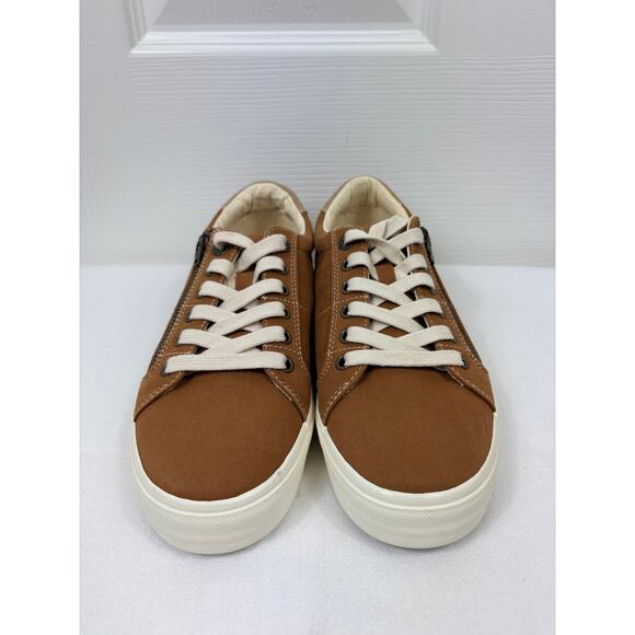 Taos Z-Soul Comfort Shoes Women's 7 Brown Canvas Lace Up Zip Low Top Sneakers - Picture 3 of 9